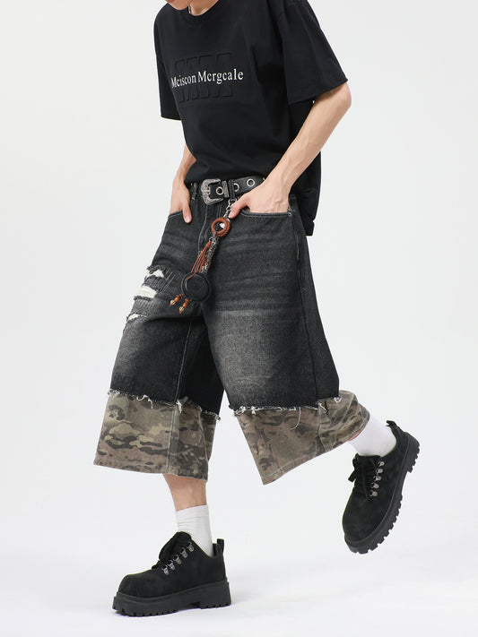 sd0005 迷彩パッチワークデニムショーツ