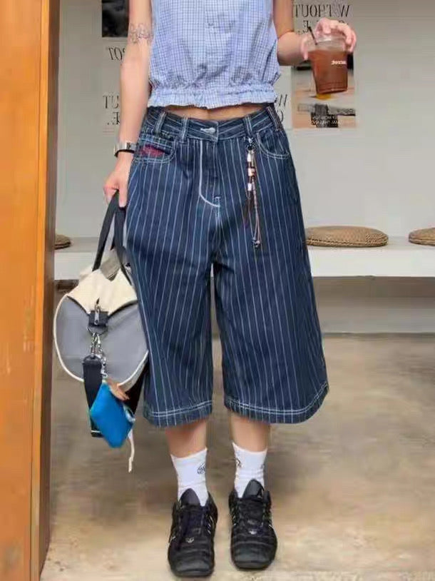 sd0010 レトロストライプクロップドパンツ