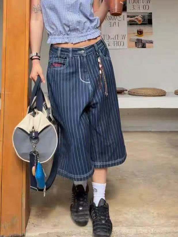 sd0010 レトロストライプクロップドパンツ