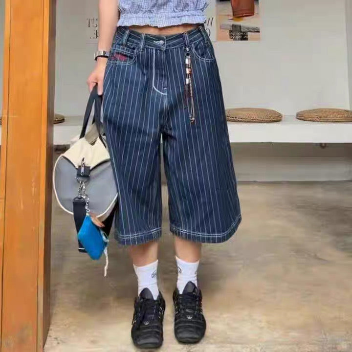 sd0010 レトロストライプクロップドパンツ