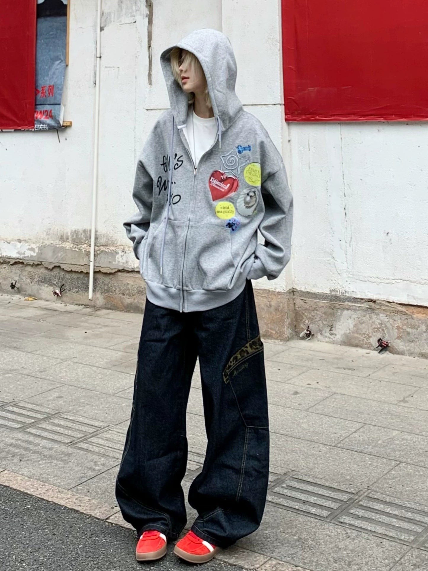 sd0017 ヒョウ柄ステッチワイドデニム