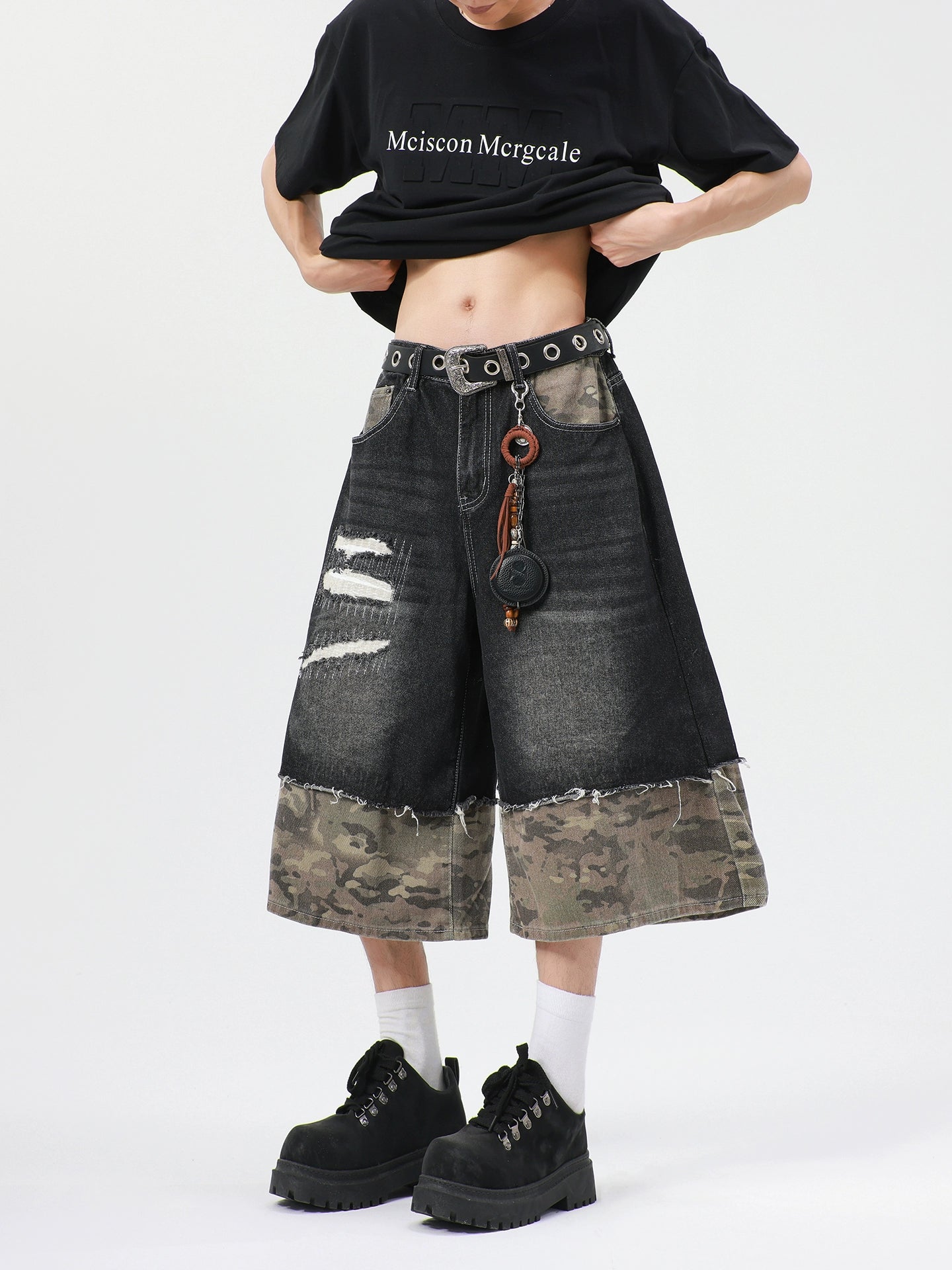 sd0005 迷彩パッチワークデニムショーツ