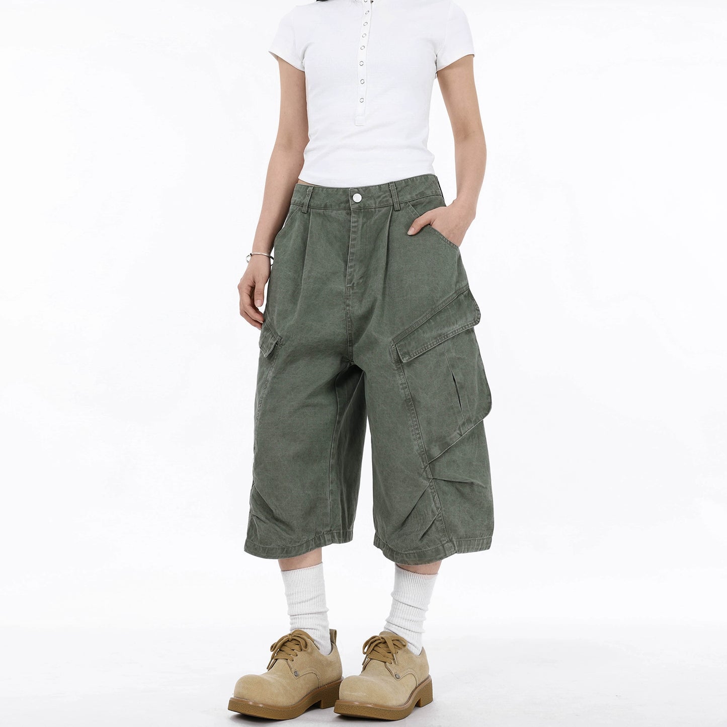 sd0007 ワイドレッグプリーツワークショーツ