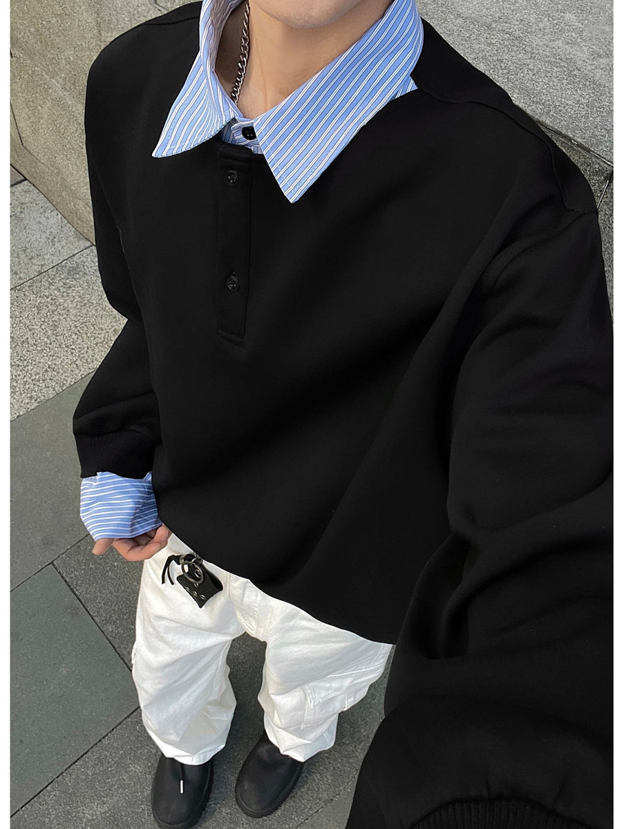 sd0030 ストライプシャツレイヤードスウェットT