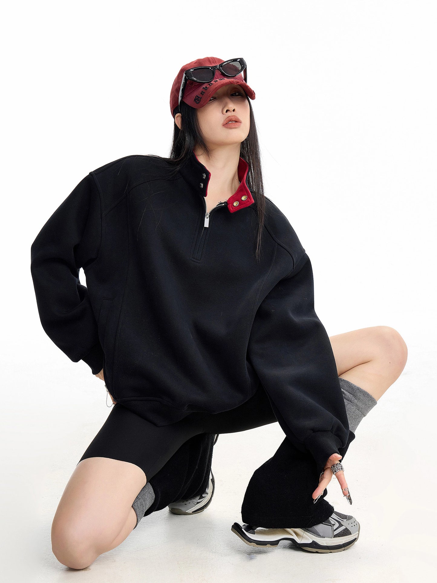 sd0066 バイカラーハーフジップスウェット