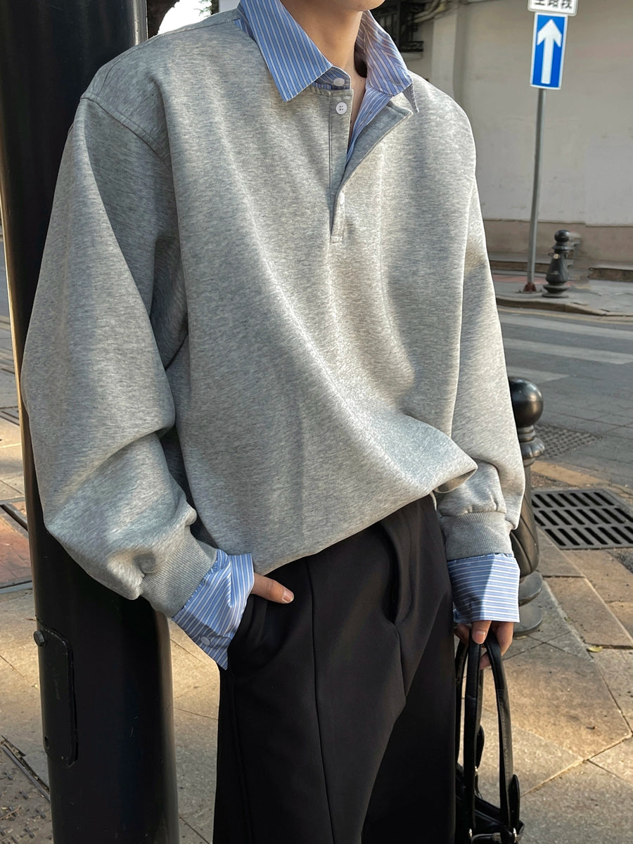 sd0030 ストライプシャツレイヤードスウェットT