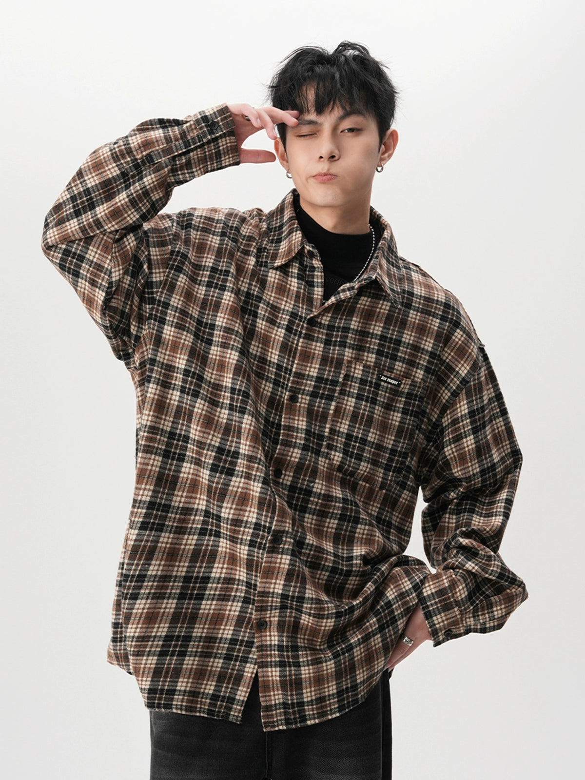 sd0063 レトロ起毛チェックシャツ