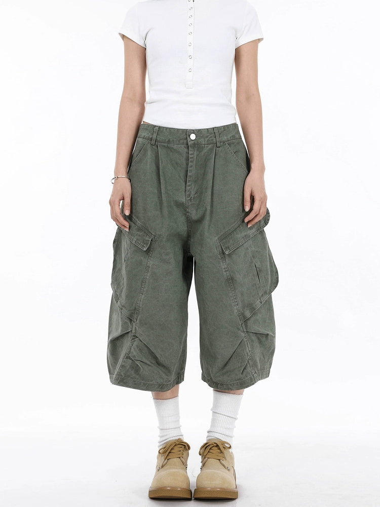 sd0007 ワイドレッグプリーツワークショーツ