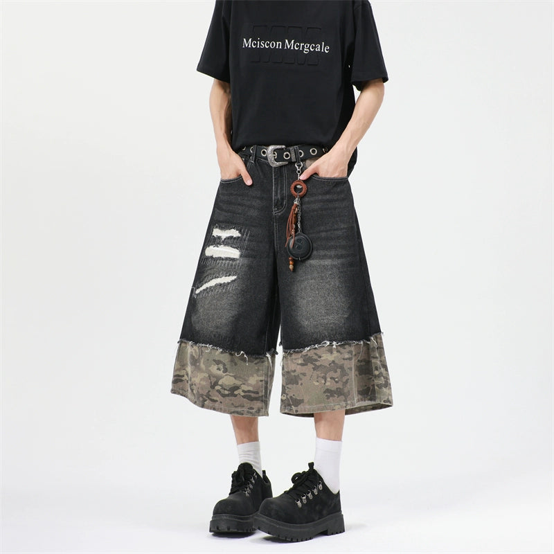 sd0005 迷彩パッチワークデニムショーツ