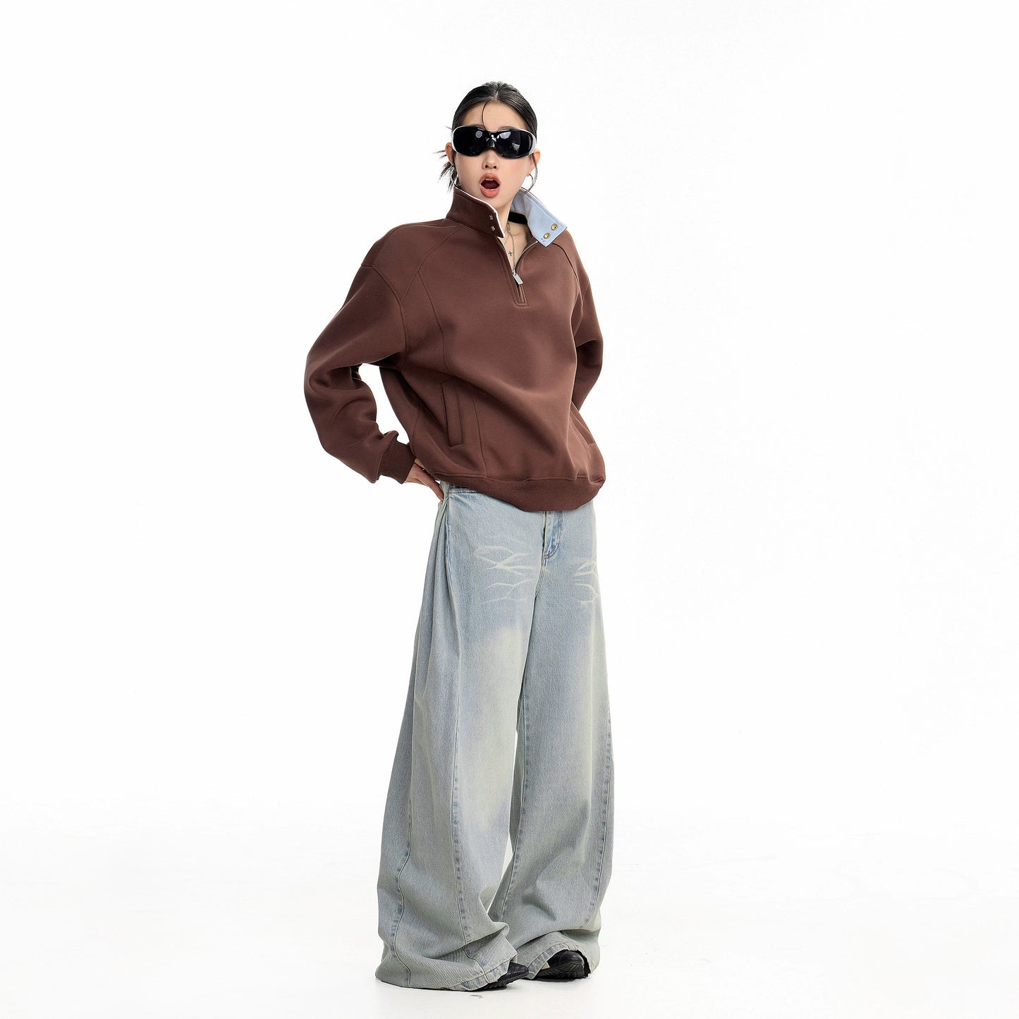 sd0066 バイカラーハーフジップスウェット