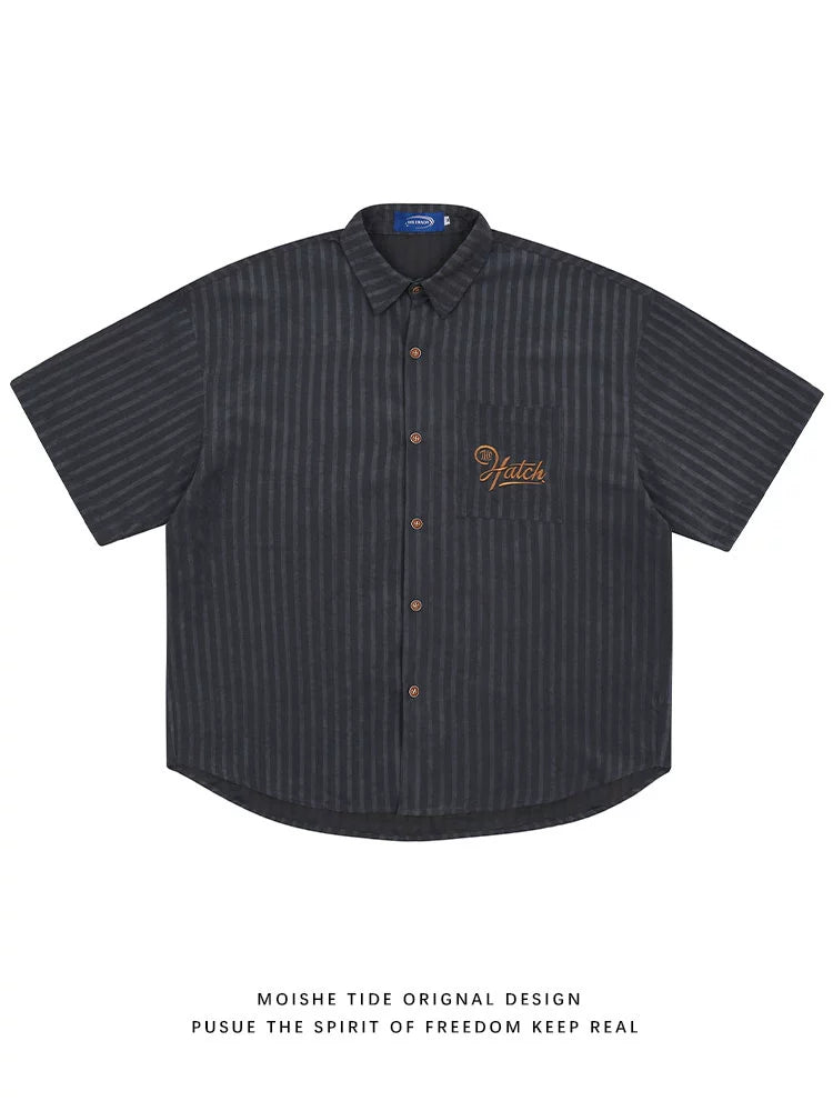 sd0029 刺繍ストライプ半袖シャツ