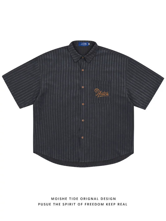 sd0029 刺繍ストライプ半袖シャツ