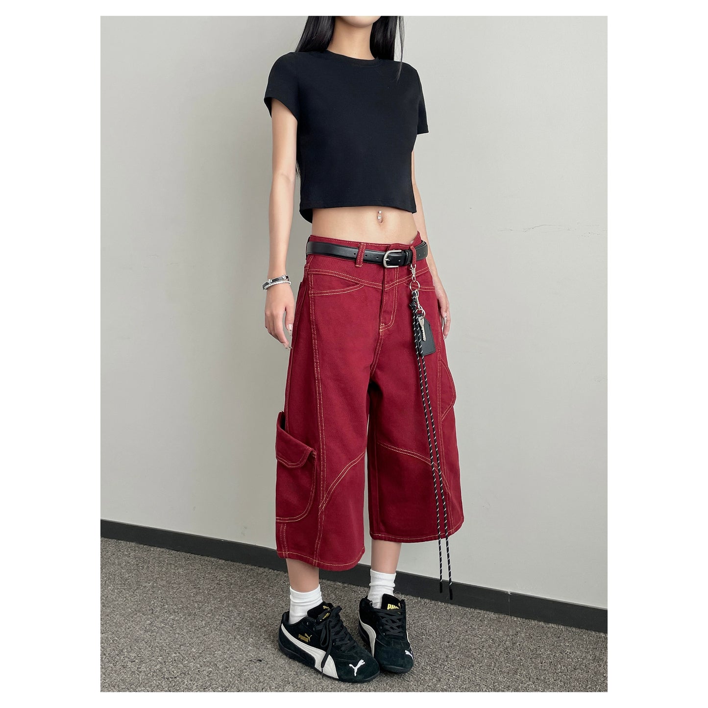 sd0004 ステッチデニムクロップドパンツ