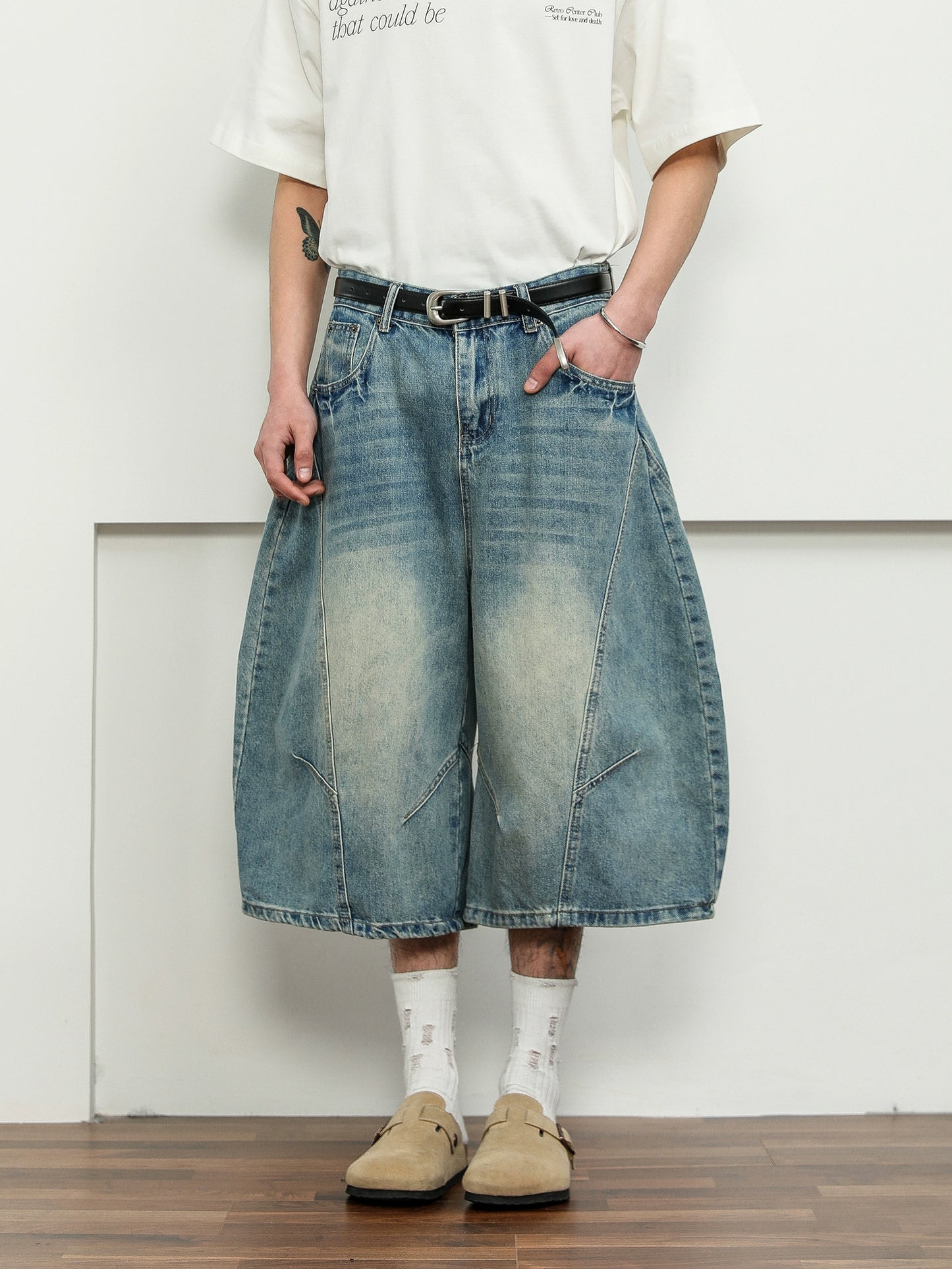 sd0002 レトロウォッシュドデニムクロップドパンツ