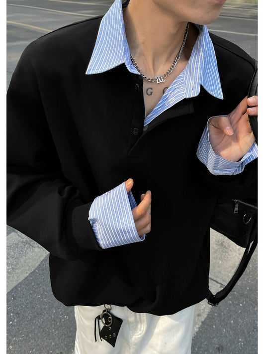 sd0030 ストライプシャツレイヤードスウェットT