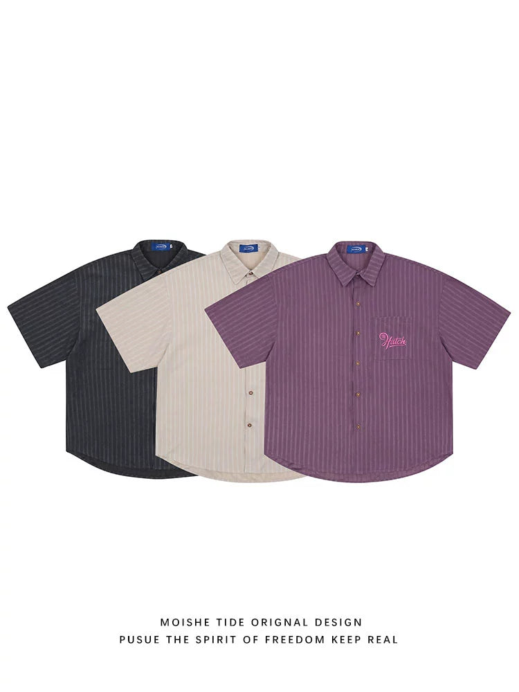 sd0029 刺繍ストライプ半袖シャツ