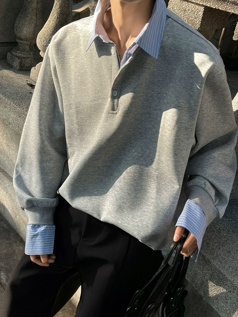 sd0030 ストライプシャツレイヤードスウェットT