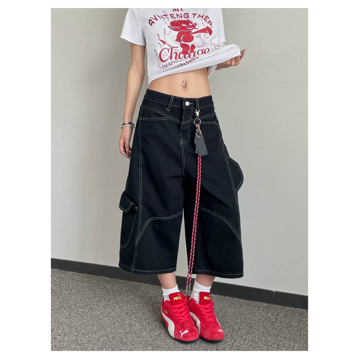 sd0004 ステッチデニムクロップドパンツ