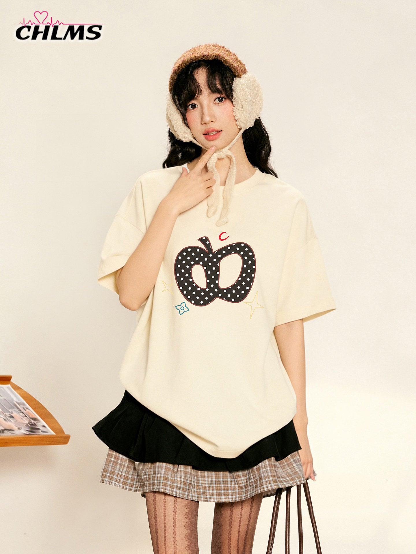 水玉リンゴ柄半袖T sd20260009