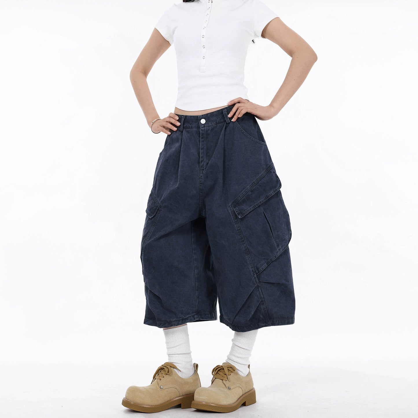 sd0007 ワイドレッグプリーツワークショーツ