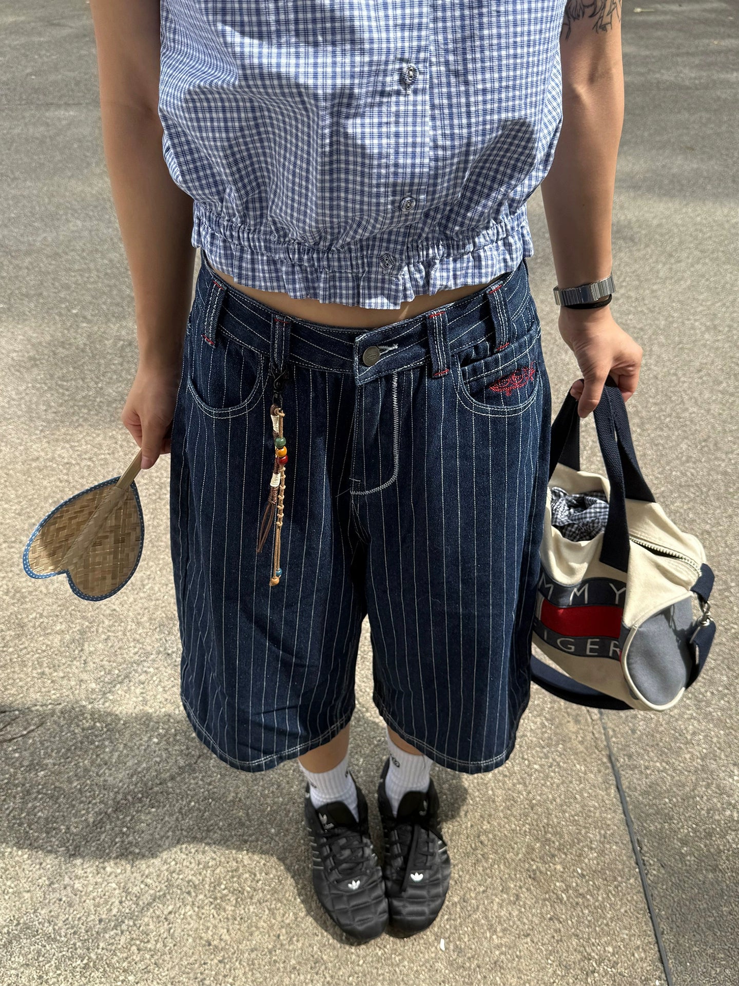 sd0010 レトロストライプクロップドパンツ