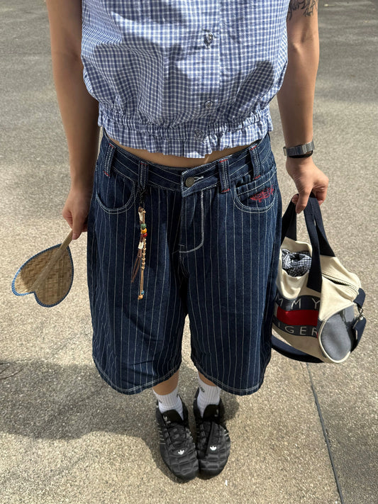 sd0010 レトロストライプクロップドパンツ