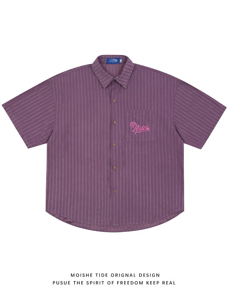 sd0029 刺繍ストライプ半袖シャツ