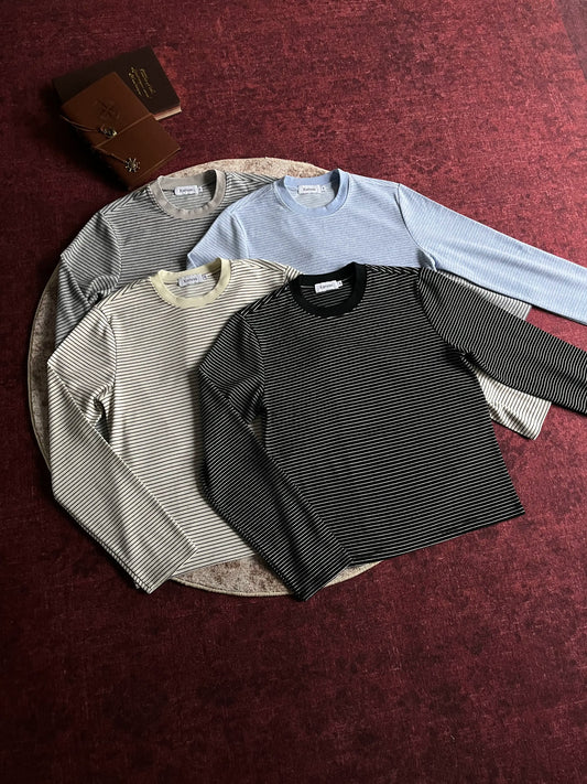 ストライプクルーネックロングTシャツ sd20260021