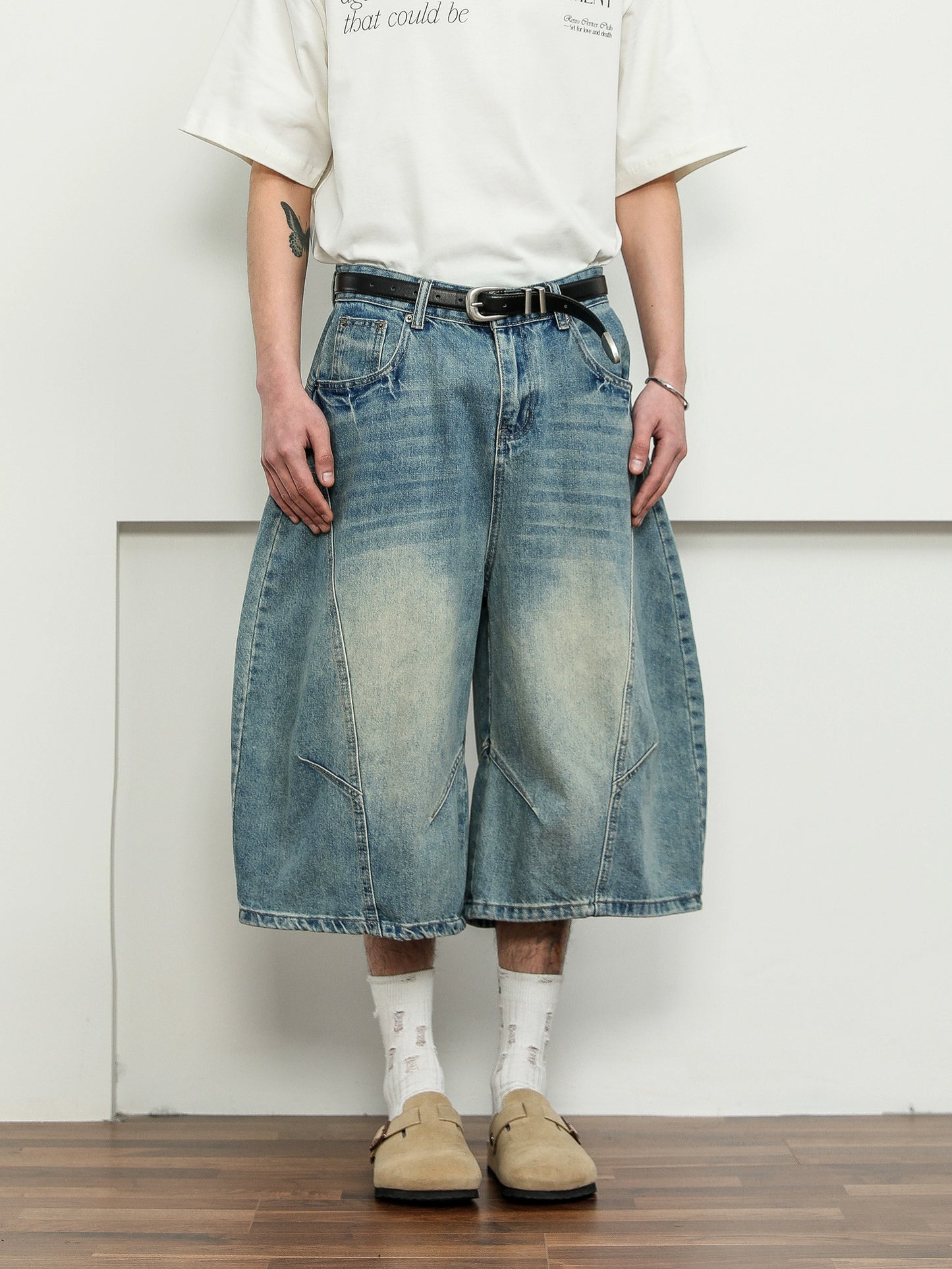 sd0002 レトロウォッシュドデニムクロップドパンツ