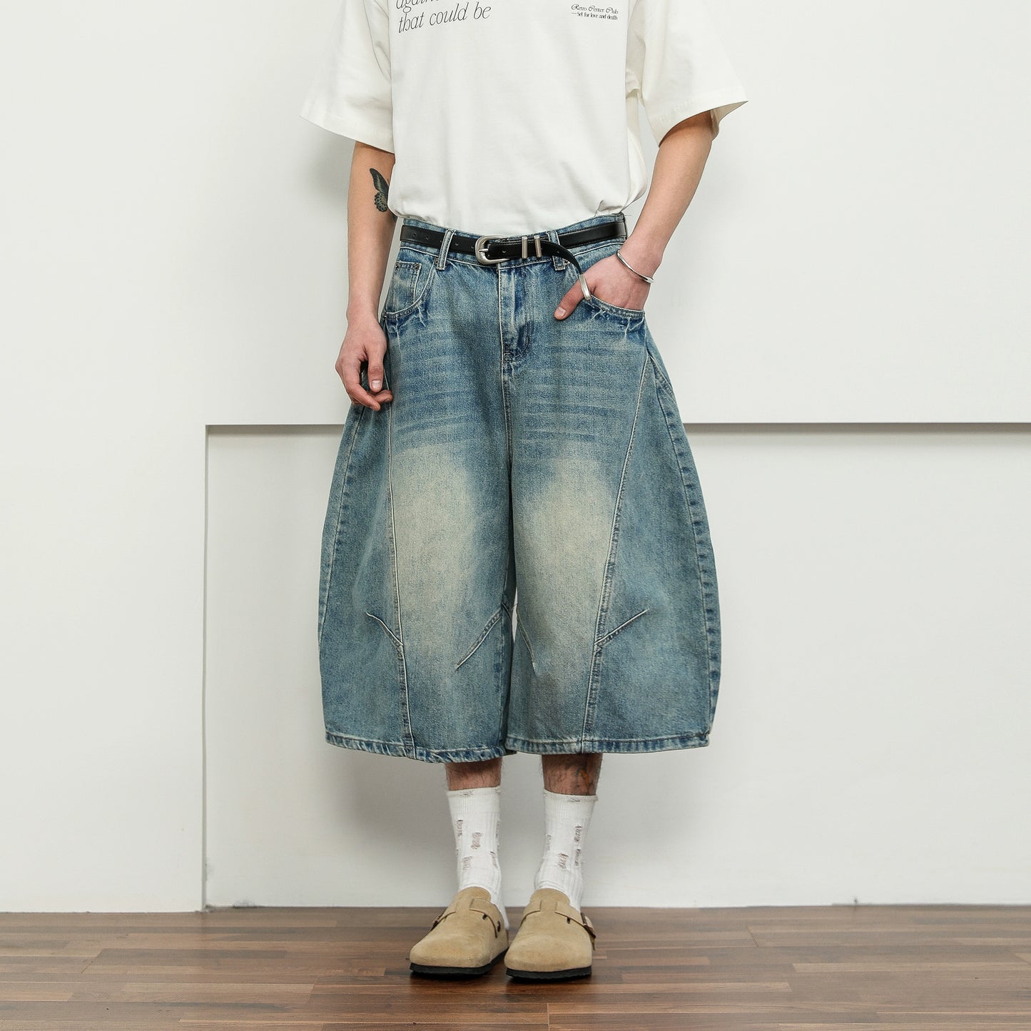sd0002 レトロウォッシュドデニムクロップドパンツ