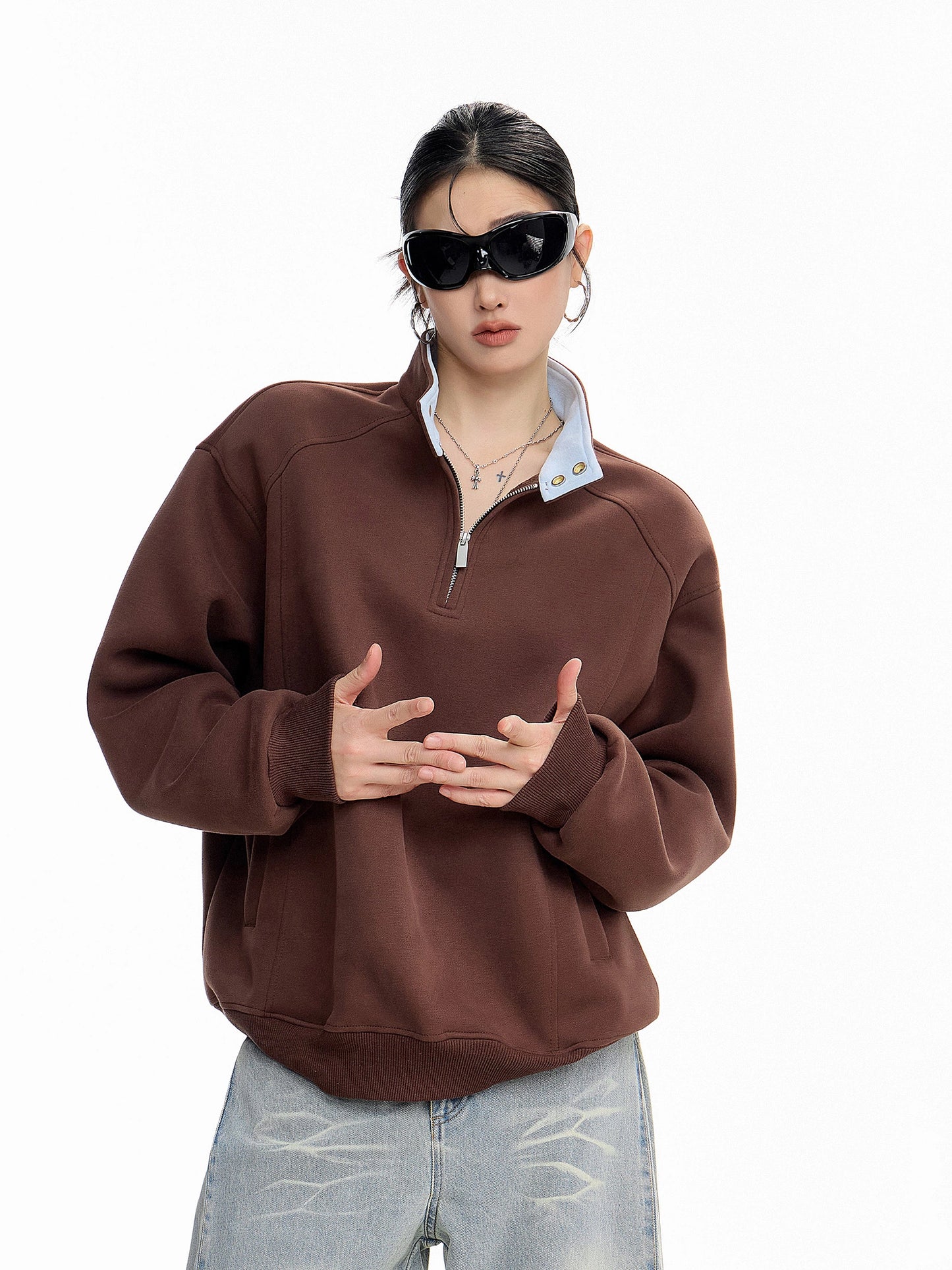 sd0066 バイカラーハーフジップスウェット