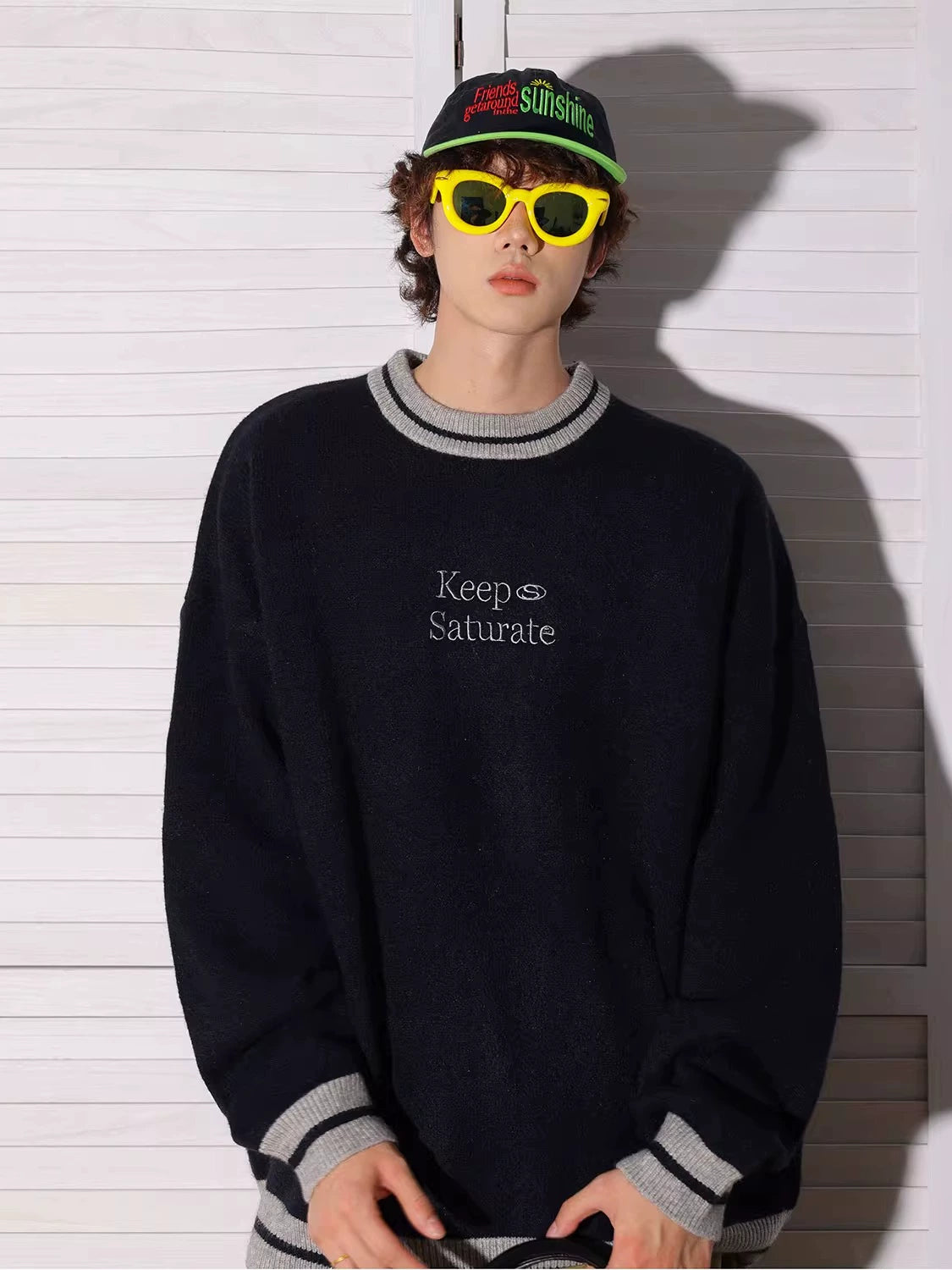 sd0064 刺繍レタリングクルーネックセーター