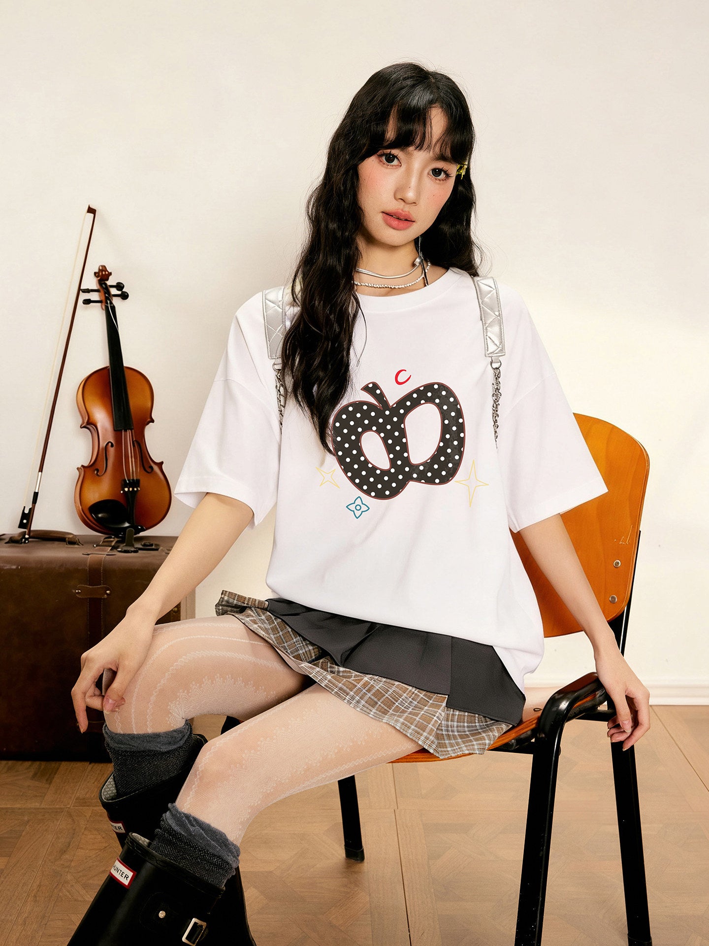 水玉リンゴ柄半袖T sd20260009