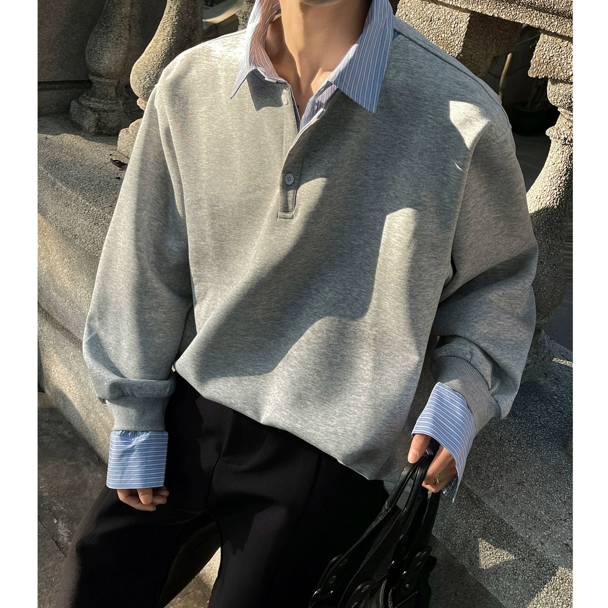 sd0030 ストライプシャツレイヤードスウェットT