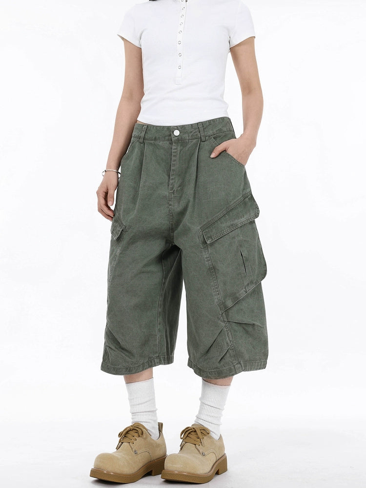 sd0007 ワイドレッグプリーツワークショーツ