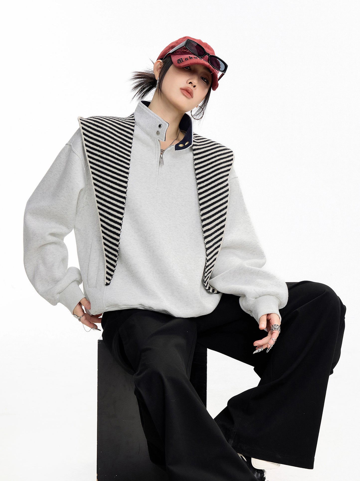 sd0066 バイカラーハーフジップスウェット