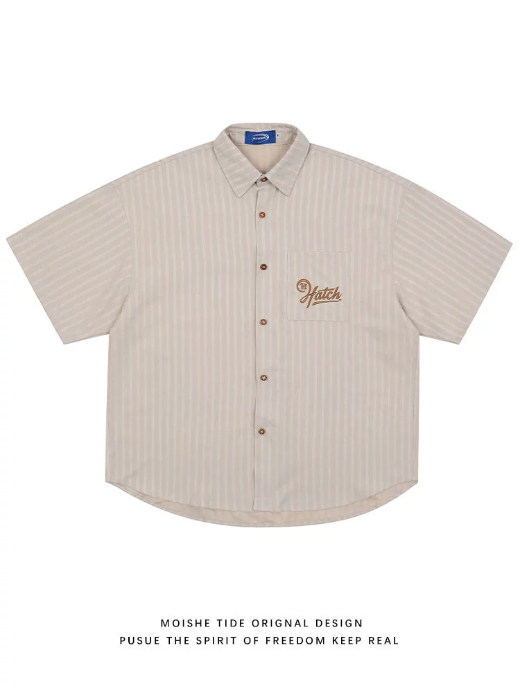 sd0029 刺繍ストライプ半袖シャツ