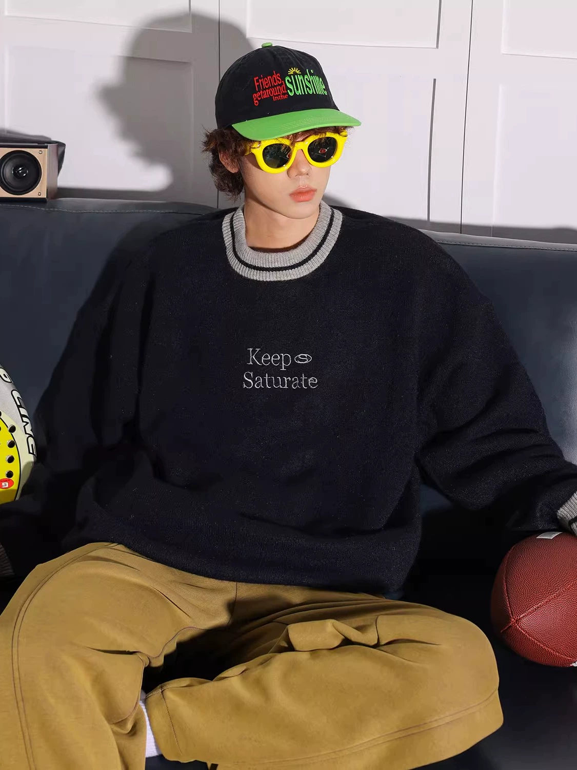 sd0064 刺繍レタリングクルーネックセーター