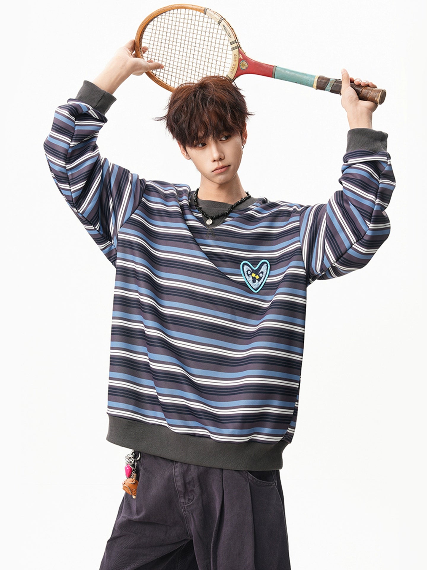 sd0062 ハートロゴボーダースウェット